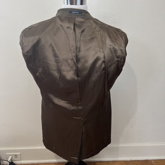 Chaps Ralph Lauren Wool Plaid Blazer Mens 46 R Vintage 80's Jacket Tan Blue Coat - Picture 5 of 10